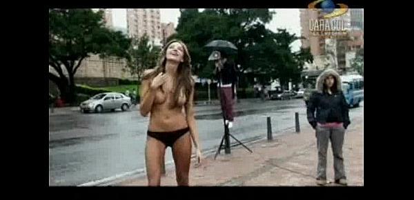  Model topless photoshoot in public